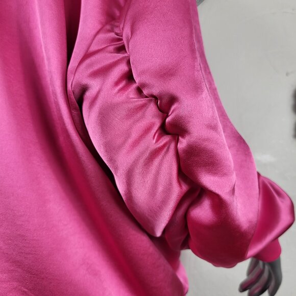 EXPRESS~SZ L~BRIGHT PINK SATIN LIKE FULL ZIP RUCHED SLEEVE BOMBER JACKET COAT - Picture 9 of 16